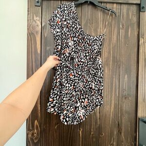 One-Shoulder Black and White Patterned Dress